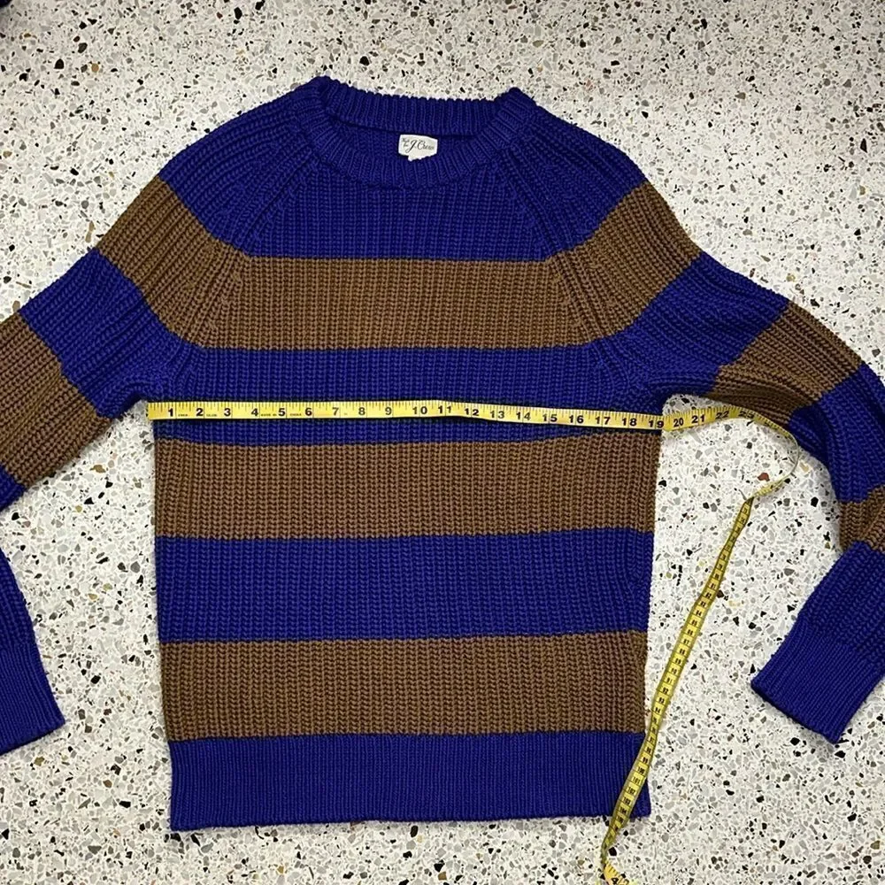 J Crew Shaker stitch chunky fisherman sweater purple gold stripe medium m